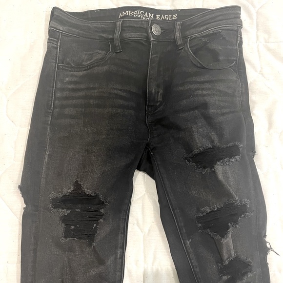 High Waisted Distressed Black Jeans - Picture 1 of 5